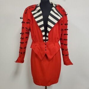 Vintage Cache Womens Gothic Suit Set Size L Blazer 12 Skirt Red Edgy Rocker